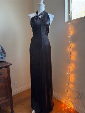 NWT Allsaints Black Halter-Style Gown - Elegant Floor-Length Dress Medium